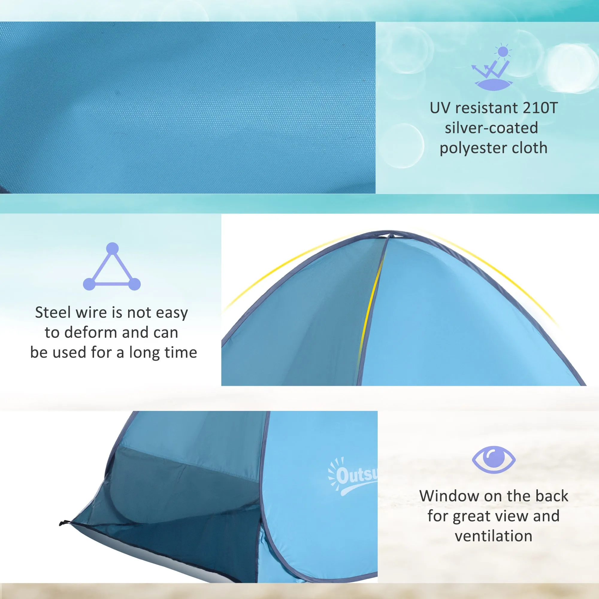 2-3 Person Pop up Beach Tent Hiking UV 30  Protection Patio Sun Shelter (Blue)