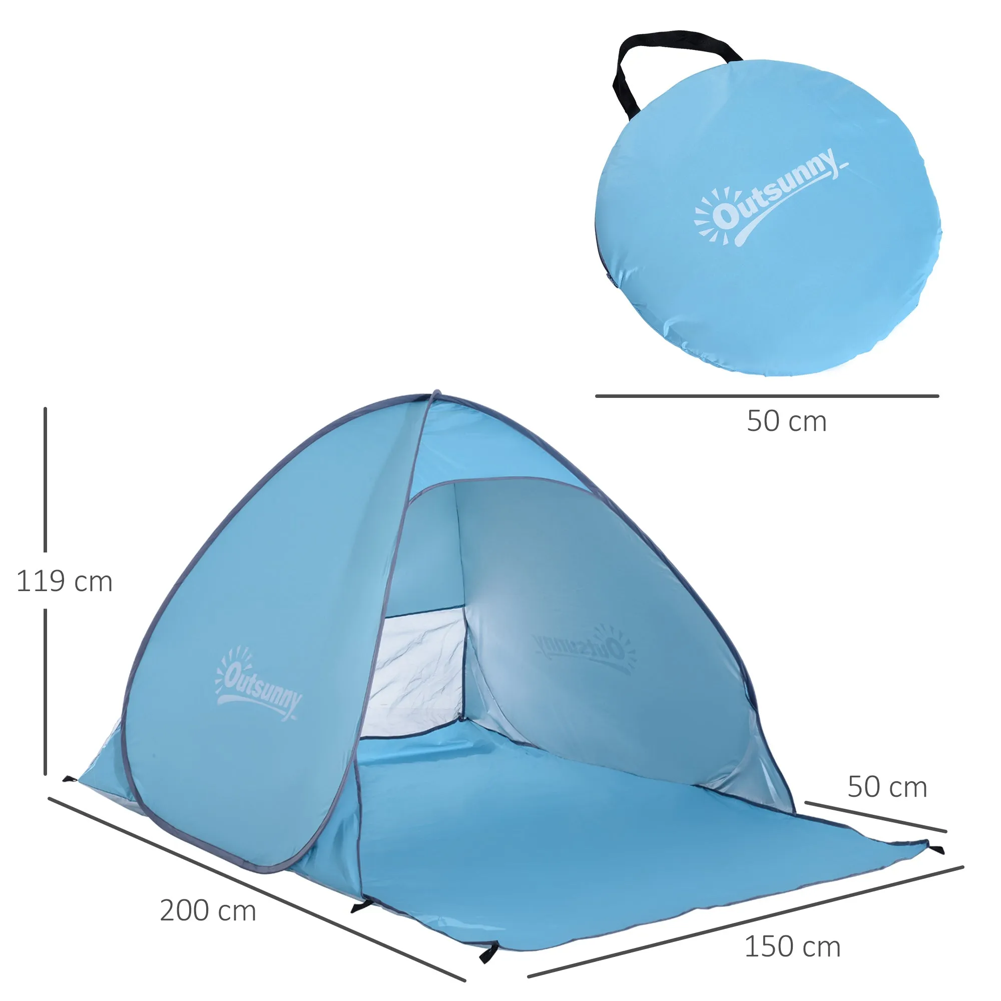 2-3 Person Pop up Beach Tent Hiking UV 30  Protection Patio Sun Shelter (Blue)