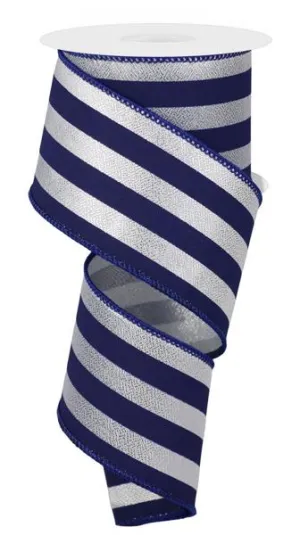 2.5" Vertical Stripe Ribbon: Blue/Silver - 10yds