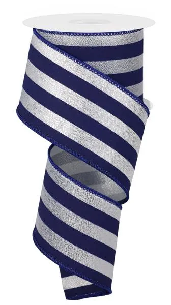 2.5" Vertical Stripe Ribbon: Blue/Silver - 10yds