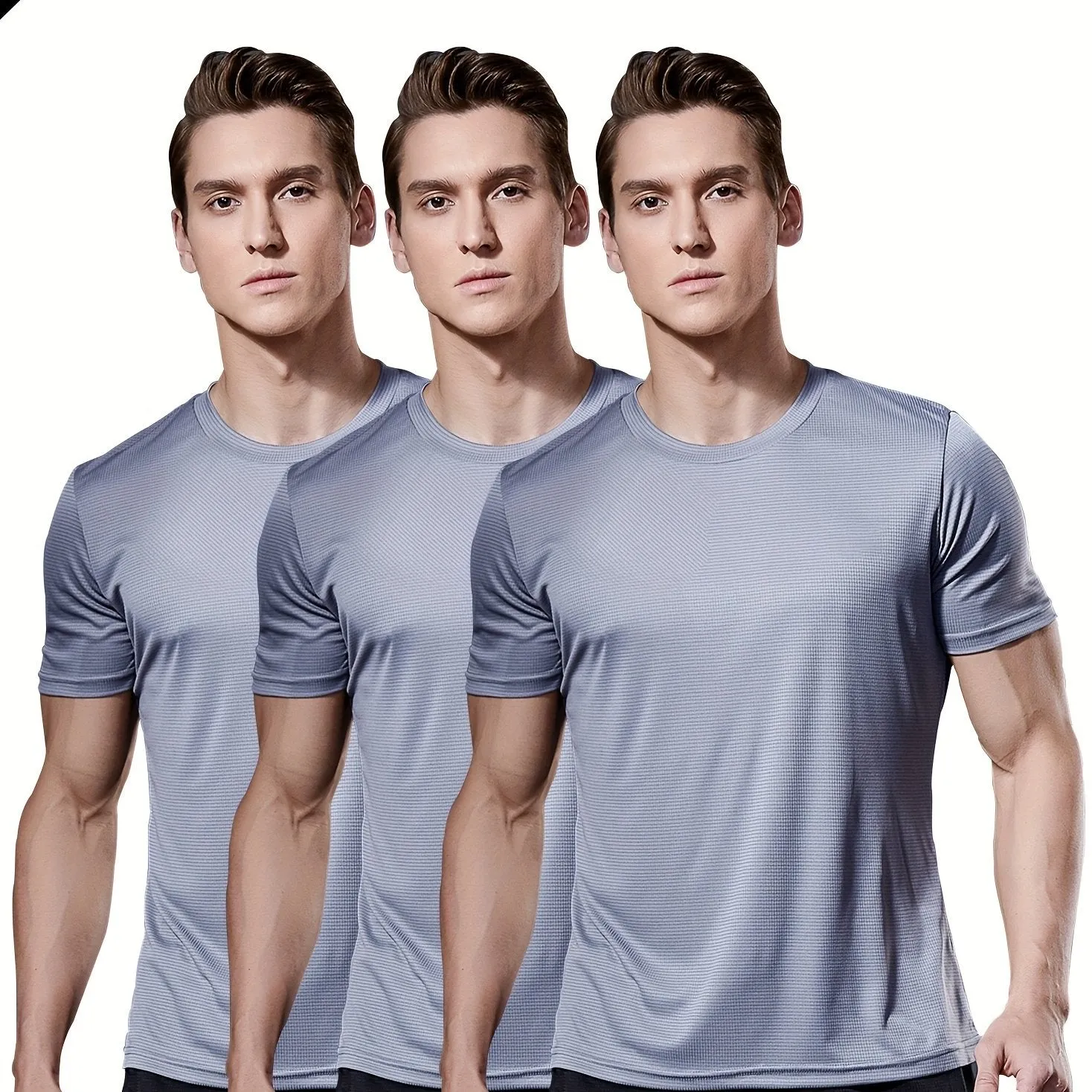 3-Pack Men's Quick-Dry Short Sleeve Shirts - Stretch Crew Neck Undershirts for Fitness Training