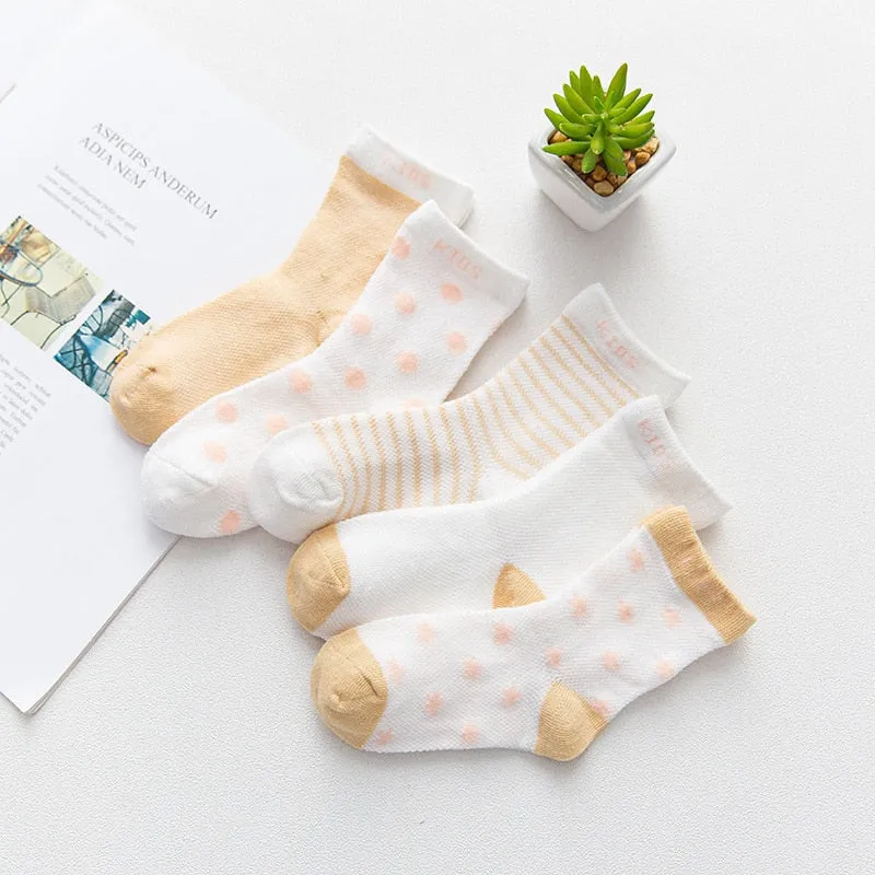 5 Pairs Thin Mesh Short Cute Socks For Babies