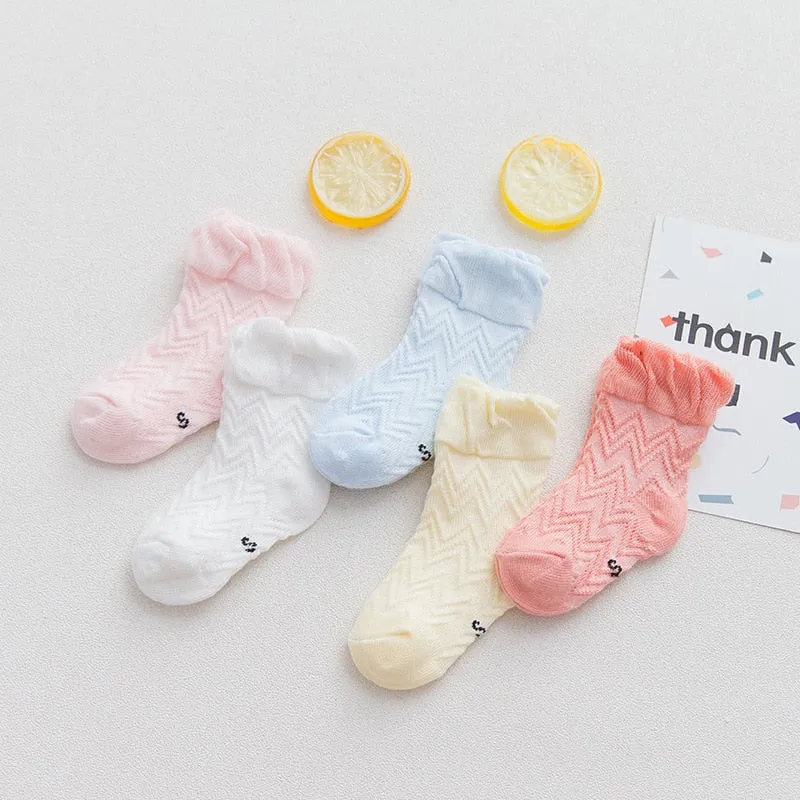 5 Pairs Thin Mesh Short Cute Socks For Babies