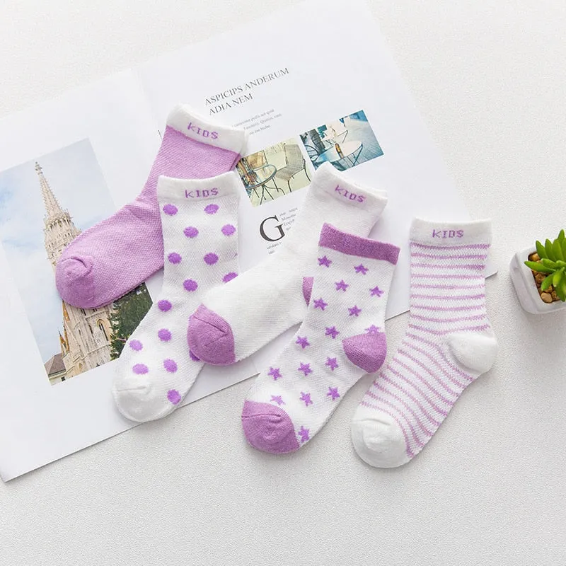 5 Pairs Thin Mesh Short Cute Socks For Babies