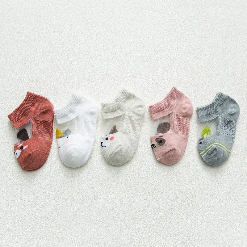 5 Pairs Thin Mesh Short Cute Socks For Babies