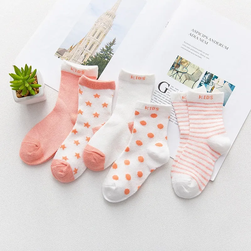 5 Pairs Thin Mesh Short Cute Socks For Babies