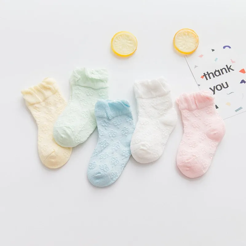 5 Pairs Thin Mesh Short Cute Socks For Babies