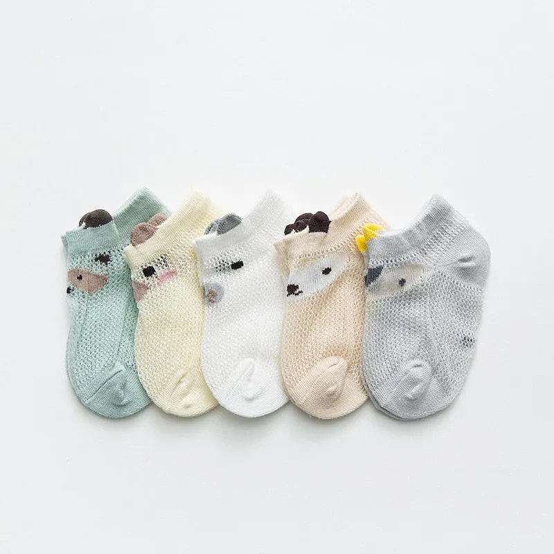 5 Pairs Thin Mesh Short Cute Socks For Babies