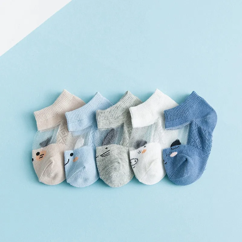 5 Pairs Thin Mesh Short Cute Socks For Babies