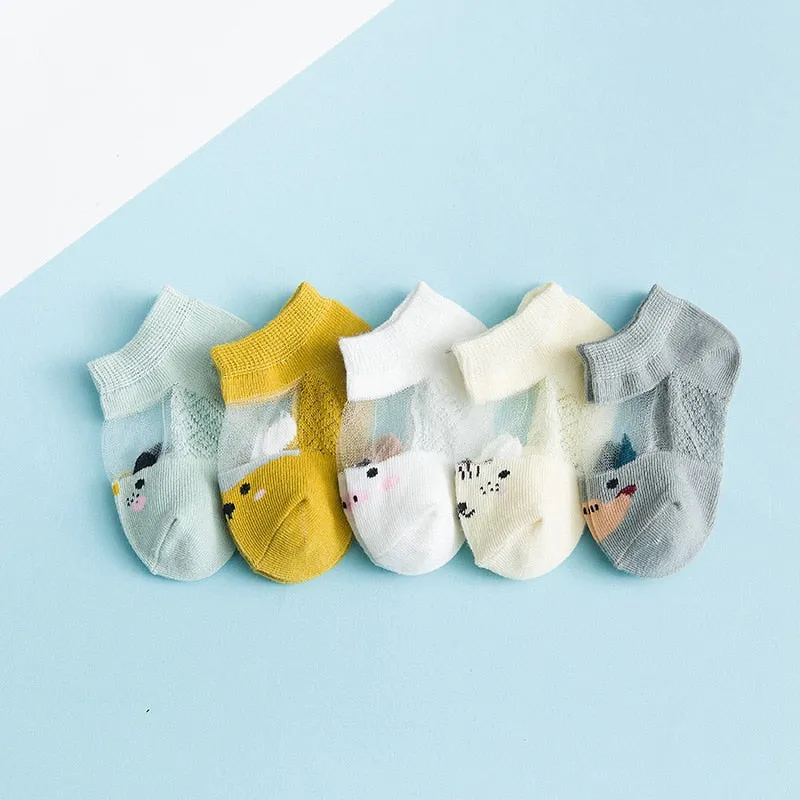 5 Pairs Thin Mesh Short Cute Socks For Babies