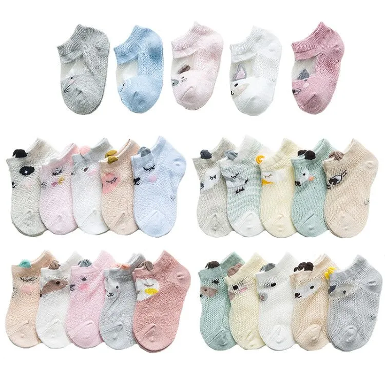 5 Pairs Thin Mesh Short Cute Socks For Babies