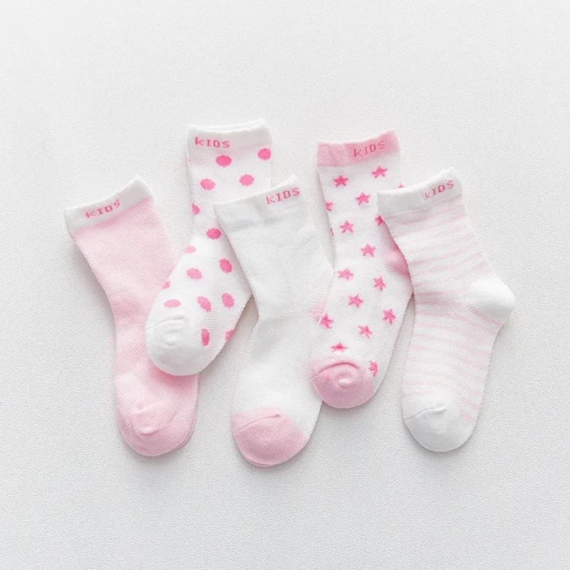 5 Pairs Thin Mesh Short Cute Socks For Babies