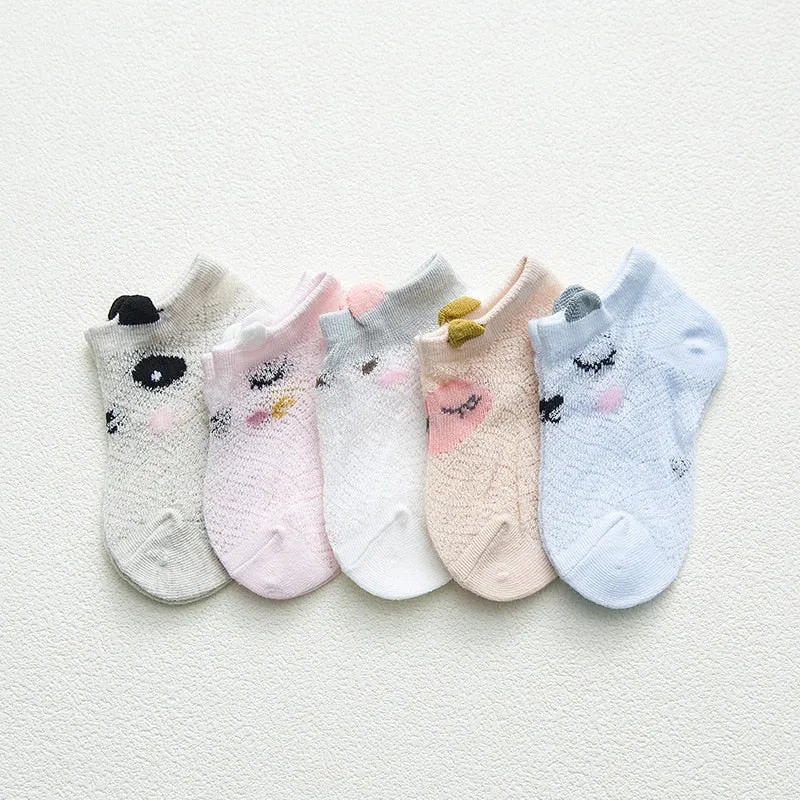 5 Pairs Thin Mesh Short Cute Socks For Babies