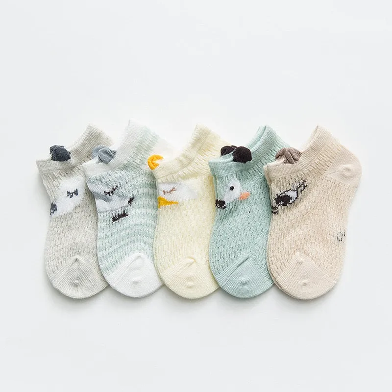 5 Pairs Thin Mesh Short Cute Socks For Babies