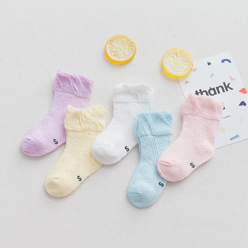 5 Pairs Thin Mesh Short Cute Socks For Babies