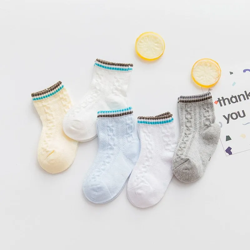 5 Pairs Thin Mesh Short Cute Socks For Babies