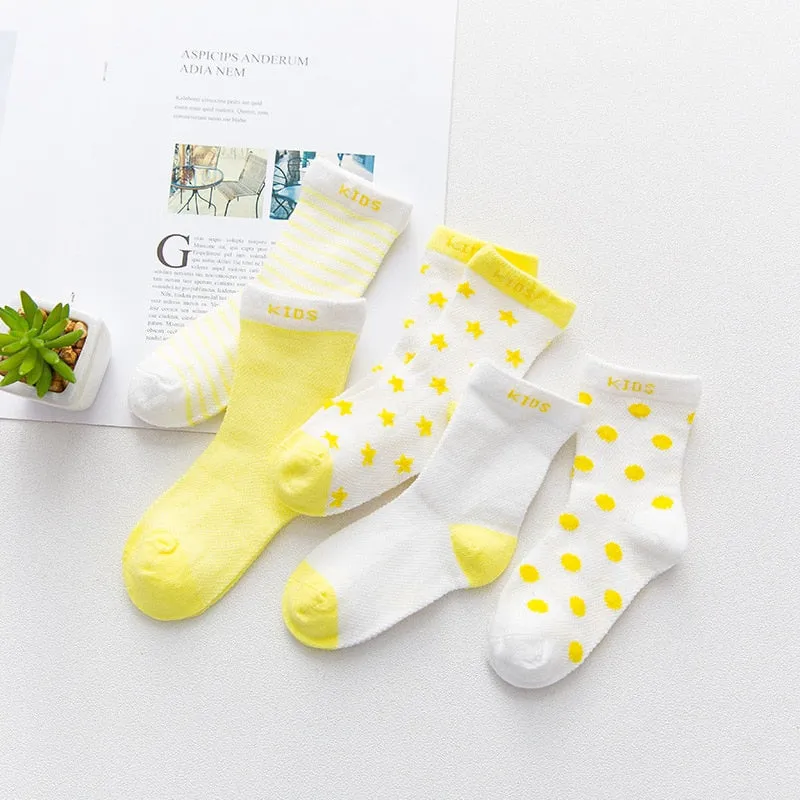 5 Pairs Thin Mesh Short Cute Socks For Babies