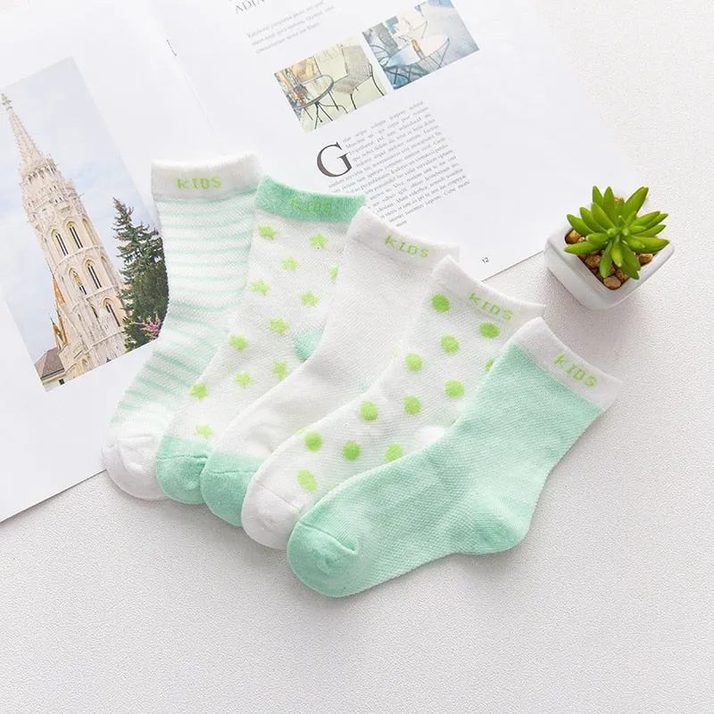 5 Pairs Thin Mesh Short Cute Socks For Babies