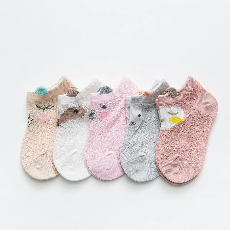 5 Pairs Thin Mesh Short Cute Socks For Babies