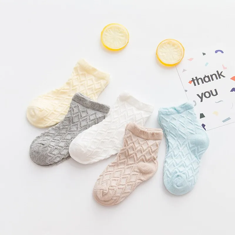 5 Pairs Thin Mesh Short Cute Socks For Babies