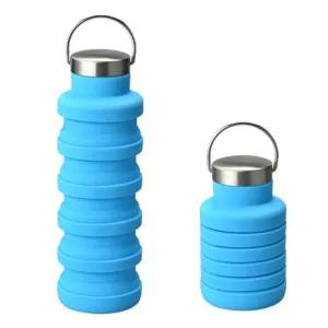 500ml Outdoor Sports Silicone Telescopic Cup Portable Foldable Travel Water Kettle(Blue Handle Lid)