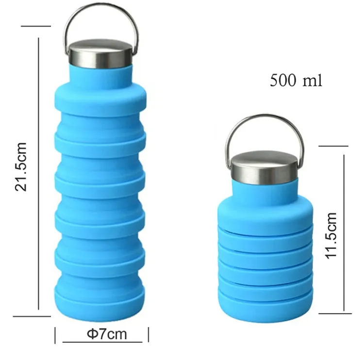 500ml Outdoor Sports Silicone Telescopic Cup Portable Foldable Travel Water Kettle(Blue Handle Lid)