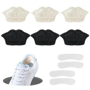 8 pairs of heel pads that fit almost any shoe, for oversized shoes, cotton insole and sponge with self-adhesive (8 pairs mixed)