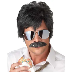 Ace Detective Costume Wig and Moustache (Black/Silver)