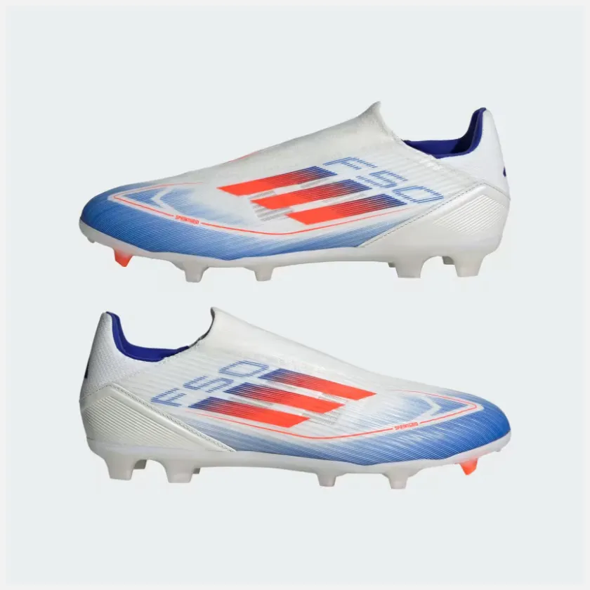 Adidas F50 League Laceless Firm Unisex Football Ground Shoes -Cloud White/Solar Red/Lucid Blue