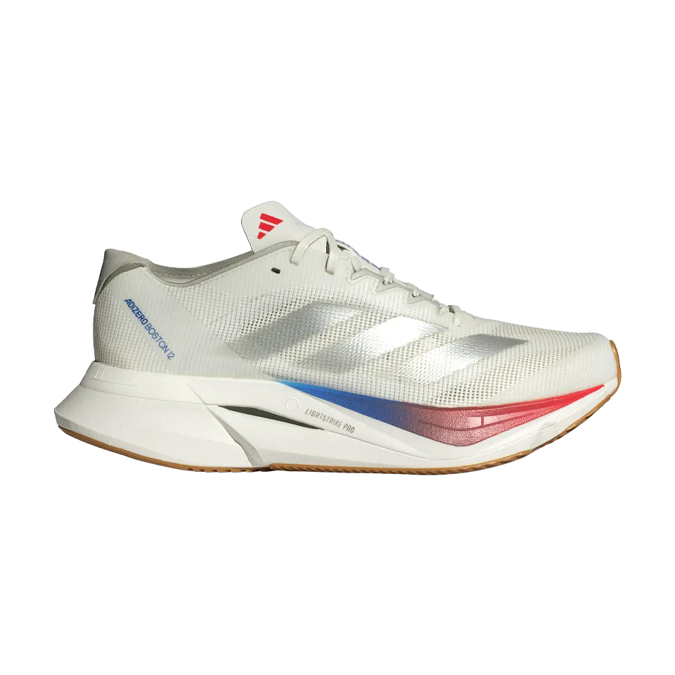 adidas Women's Adizero Boston 12 Core White/Matte Silver/Pure Ruby