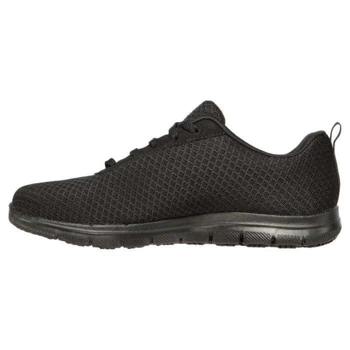 All Black Skechers Ghenter Bronaugh Womens Lace Up 76576 Work Shoe