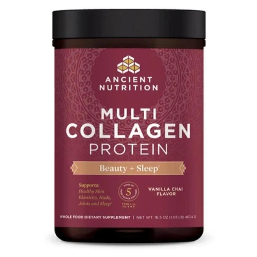 Ancient Nutrition Multi Collagen Protein Beauty   Sleep Vanilla Chai 38 Servings