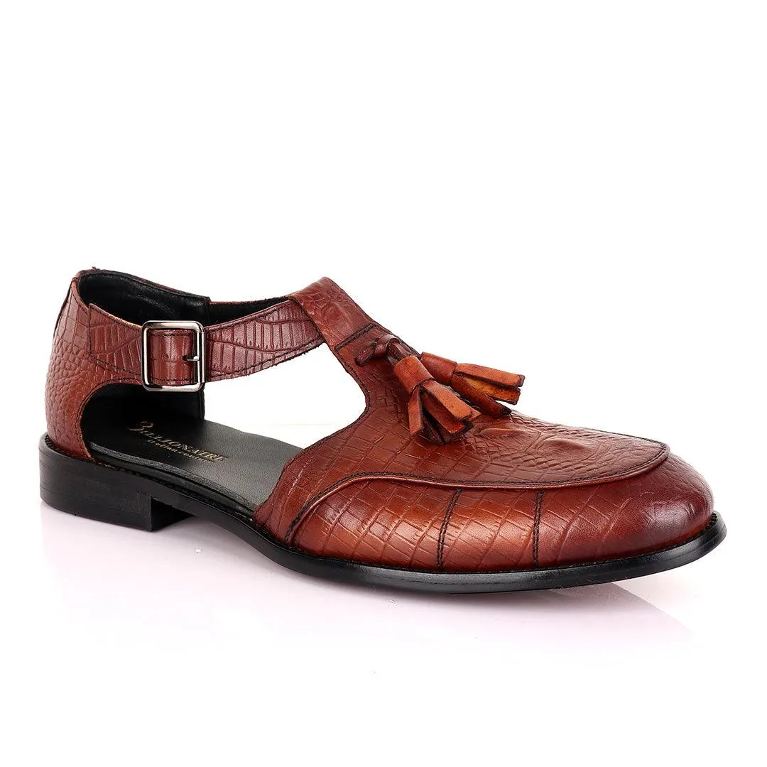 Billionaire Exotic Brown Croc with Tassel Cover Leather Sandal