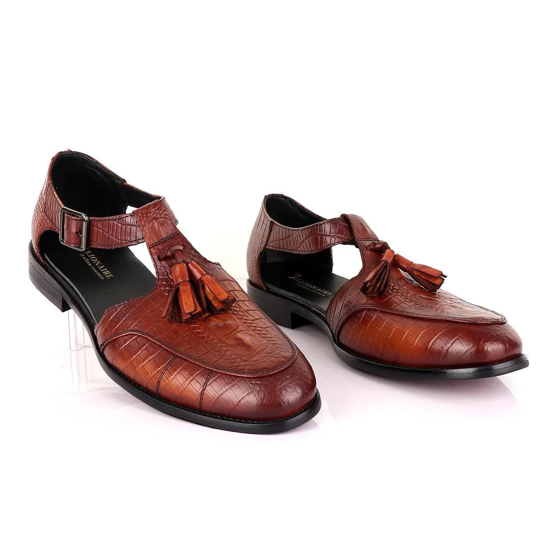 Billionaire Exotic Brown Croc with Tassel Cover Leather Sandal