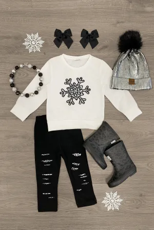 Black & White Snowflake Leopard Legging Set