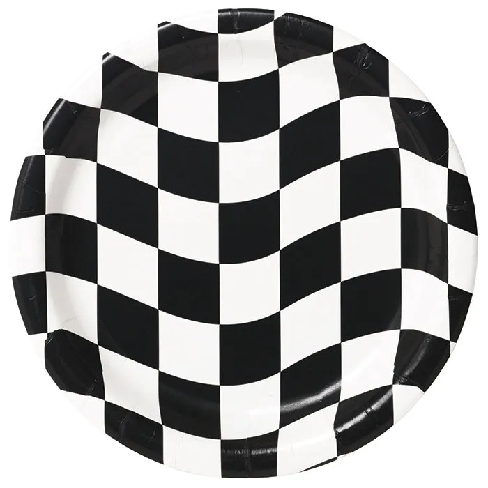 Bulk Black and White Check Paper Dinner Plates (96 per Case)