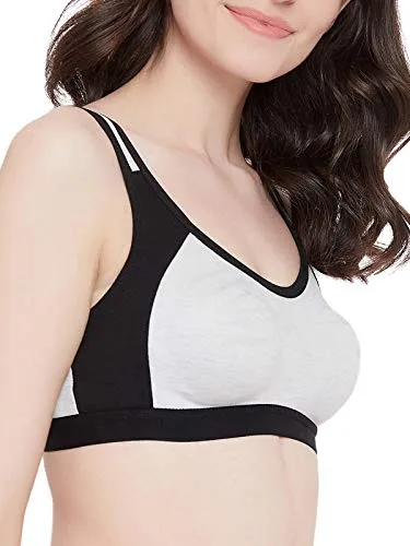 Clovia Women's Cotton Medium Impact Non-Padded Full Cup Sports Bra (BR2101A01_Grey_34B)