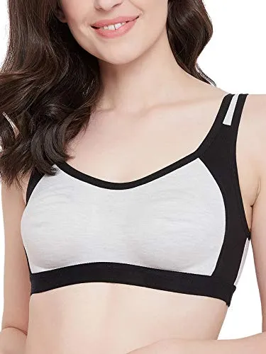 Clovia Women's Cotton Medium Impact Non-Padded Full Cup Sports Bra (BR2101A01_Grey_34B)