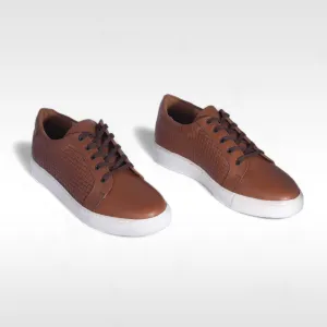 Comfortable men's sports shoes- genuine leathe / Made in Türkiye - Brown -8898