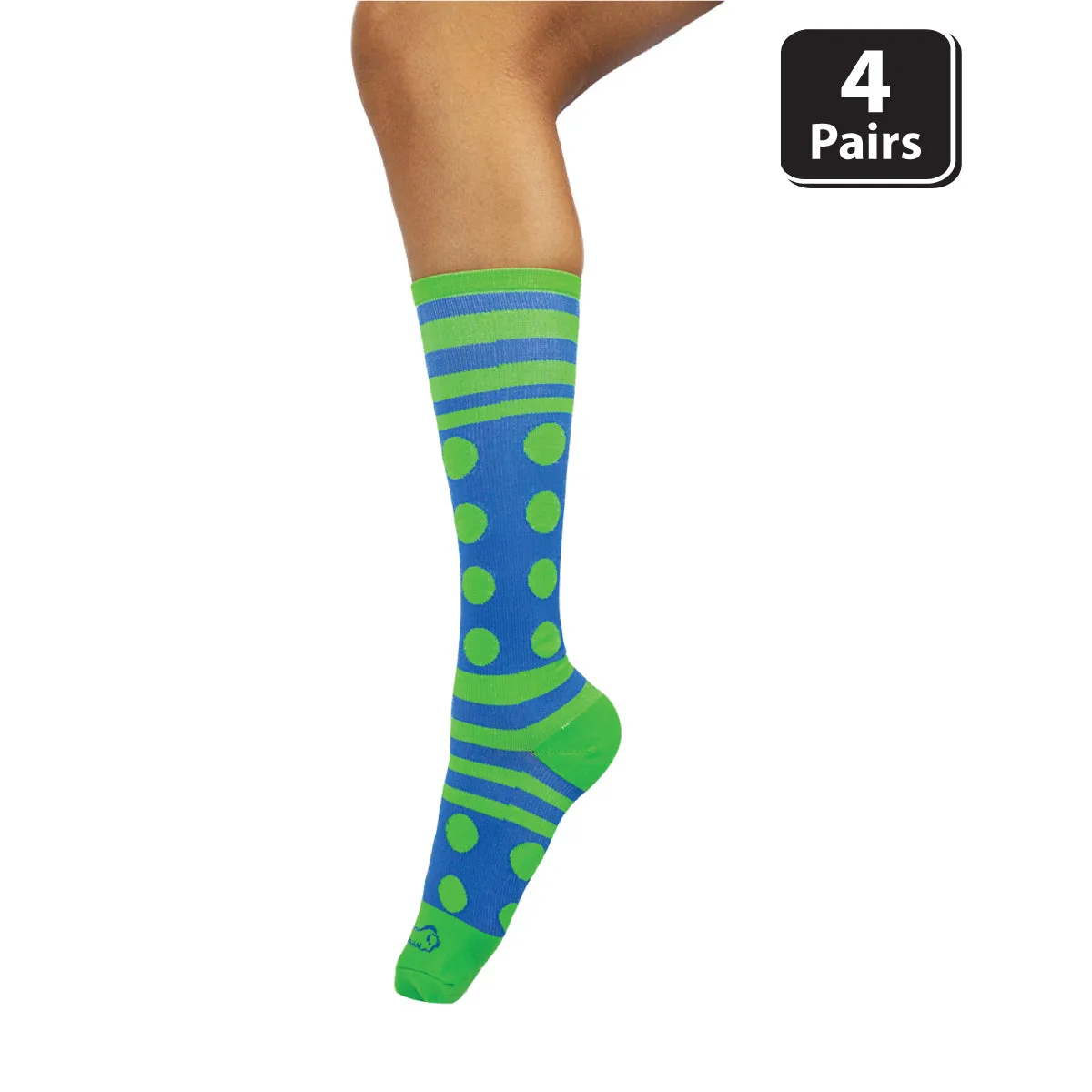 Dots & Stripe Compression Socks,  Anti-Fatigue, Fits Adult and Youth (4 pairs)