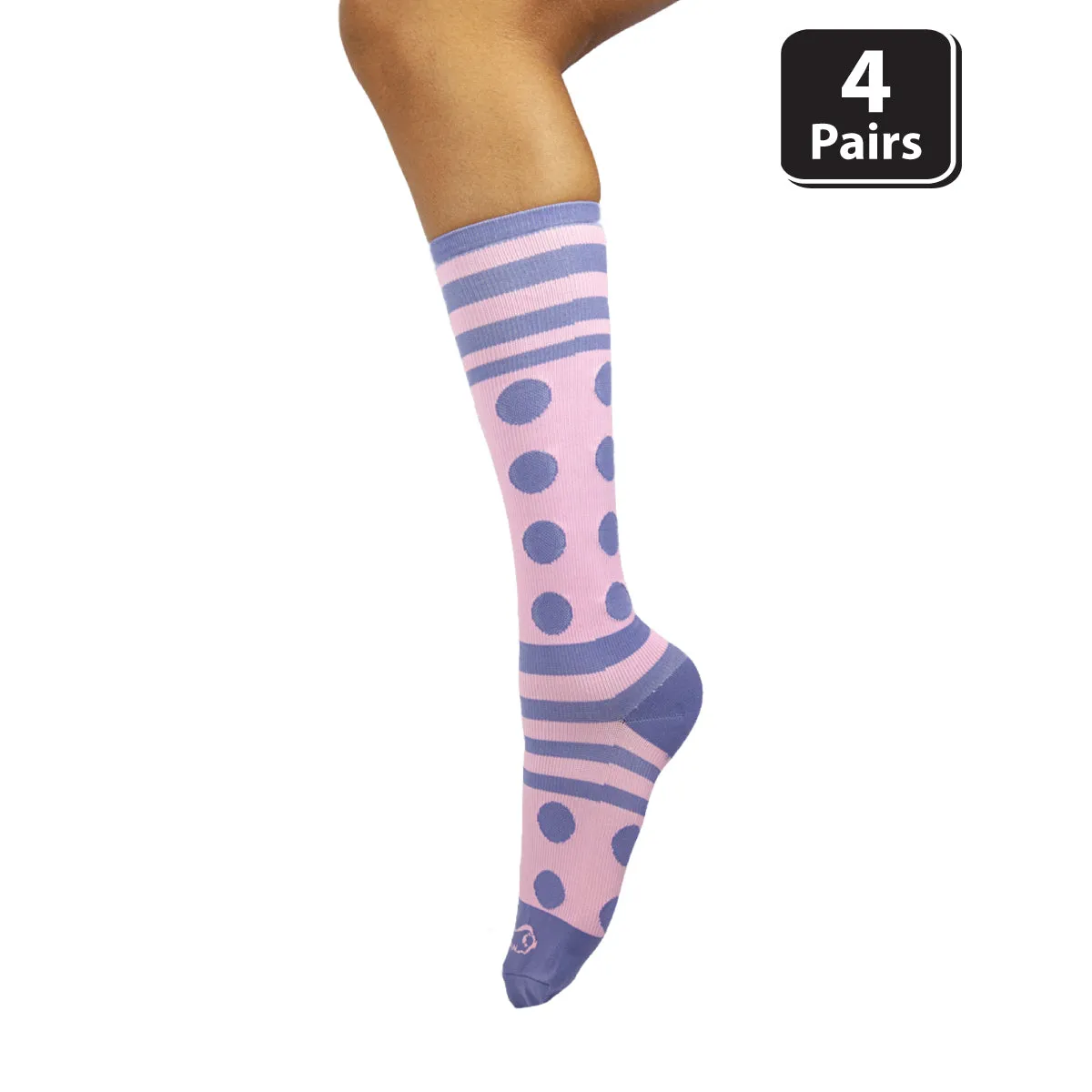 Dots & Stripe Compression Socks,  Anti-Fatigue, Fits Adult and Youth (4 pairs)