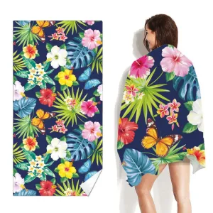 Double-Faced Velvet Quick-Drying Beach Towel Printed Microfiber Beach Swimming Towel, Size: 160 x 80cm(Tropical Flower)