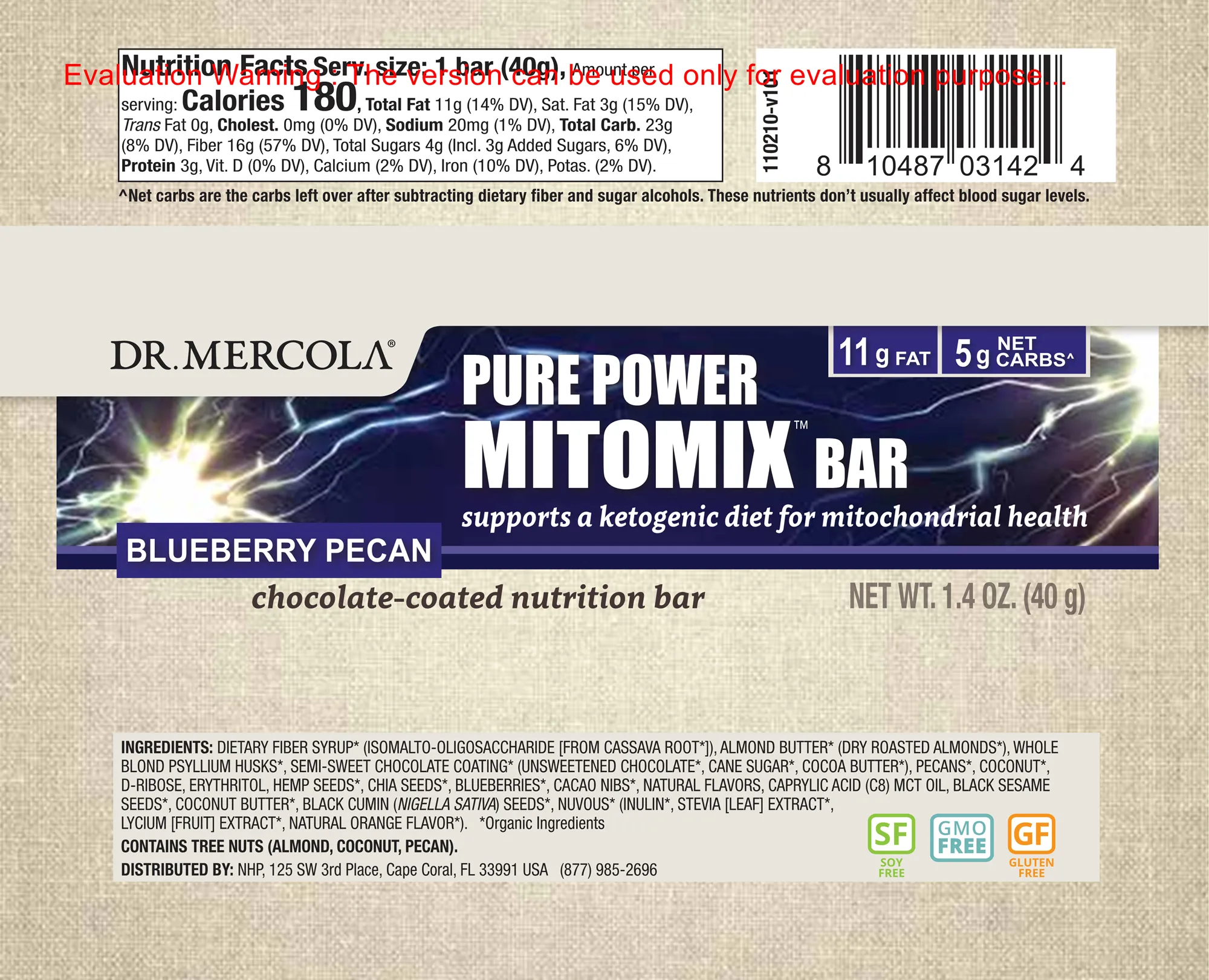 Dr. Mercola Blueberry Pecan Choc Mitomix 12 Bars