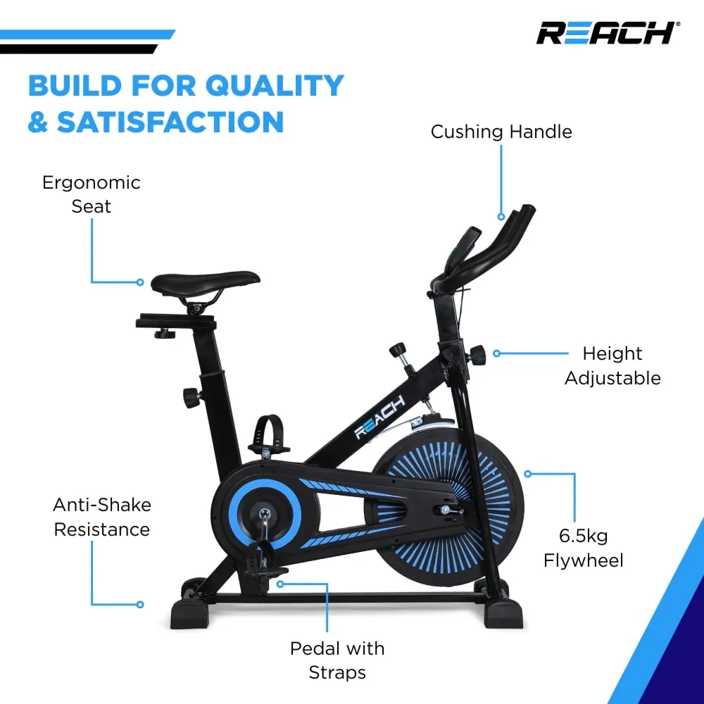 ELEV8 by Reach Apollo Spin Bike | 6.5 KG Flywheel | 8 Levels of Adjustable Resistance | Max User Weight 110 KG | LCD Monitor | Exercise Bike for Home Workout | 12 Months Warranty