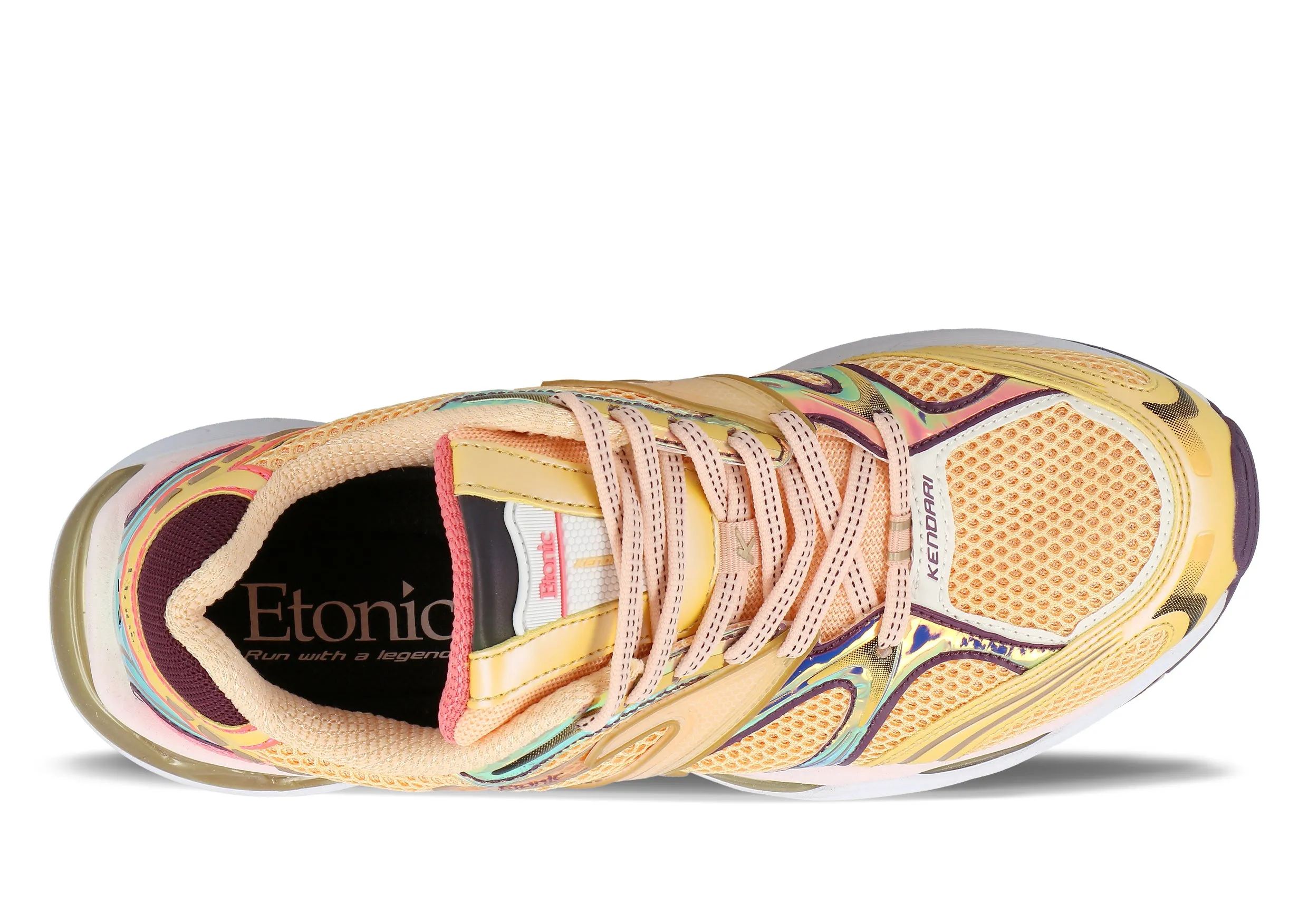 Etonic Kendari 3.0 sneakers in fuzz peach mesh, tonal and opalescent leather inserts with pink details.