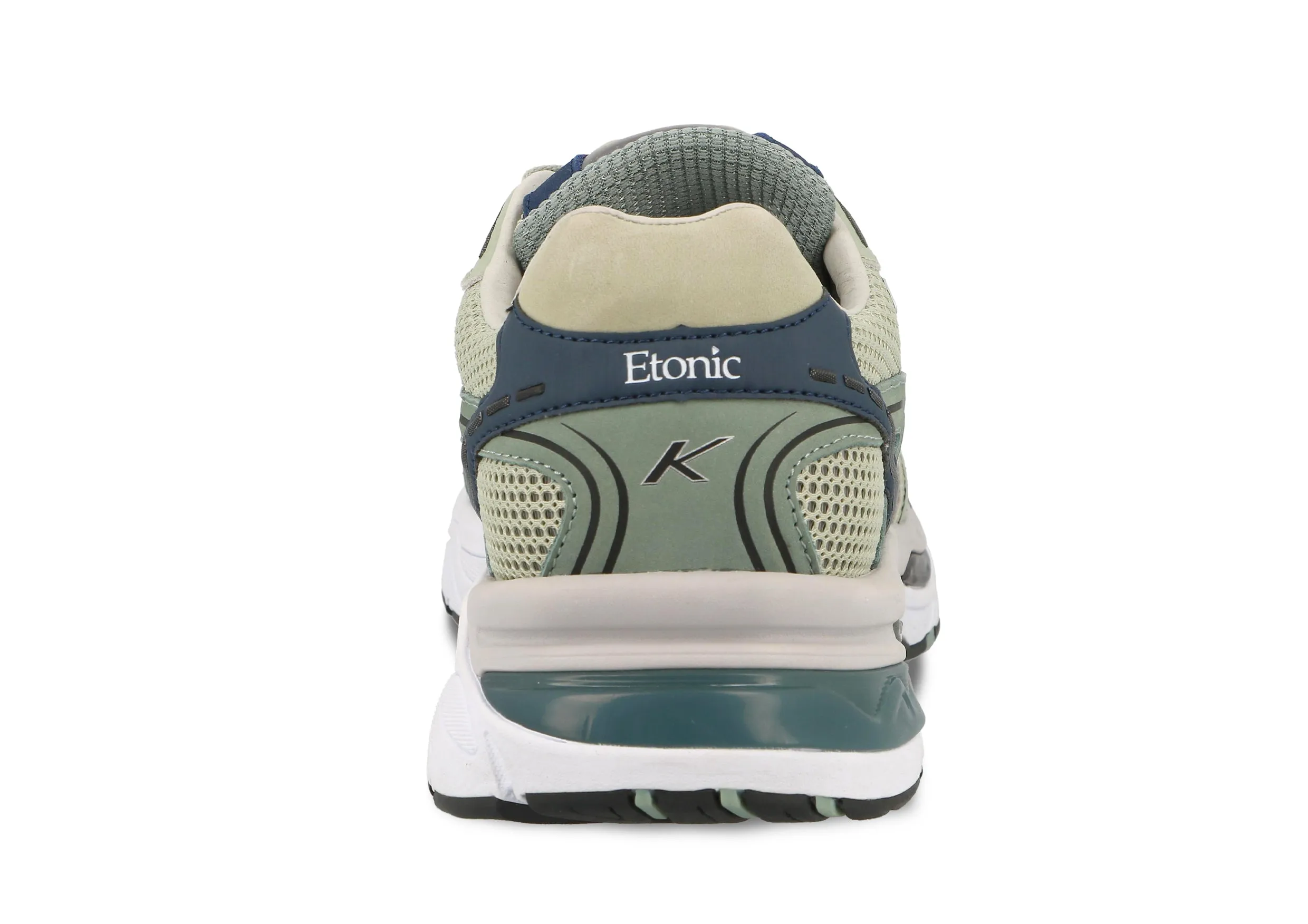 Etonic Kendari 3.0 sneakers in light green mesh, tonal leather and different shades of geen leather inserts with dark blue and silver details.