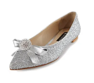 Fashion Women Flat Pointed Toe Lace Sequin Wedding Bridal Shoes, SY0108