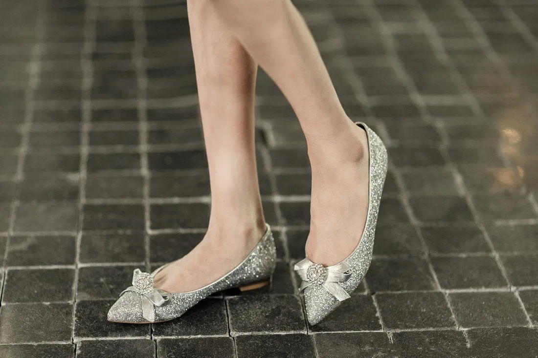 Fashion Women Flat Pointed Toe Lace Sequin Wedding Bridal Shoes, SY0108