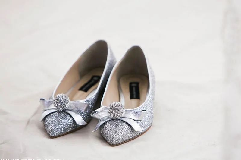 Fashion Women Flat Pointed Toe Lace Sequin Wedding Bridal Shoes, SY0108