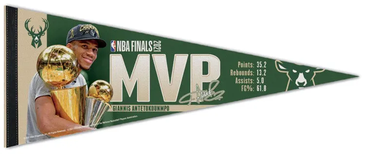 Giannis Antetokounmpo Milwaukee Bucks 2021 NBA Finals MVP Premium Felt Commemorative Pennant - Wincraft